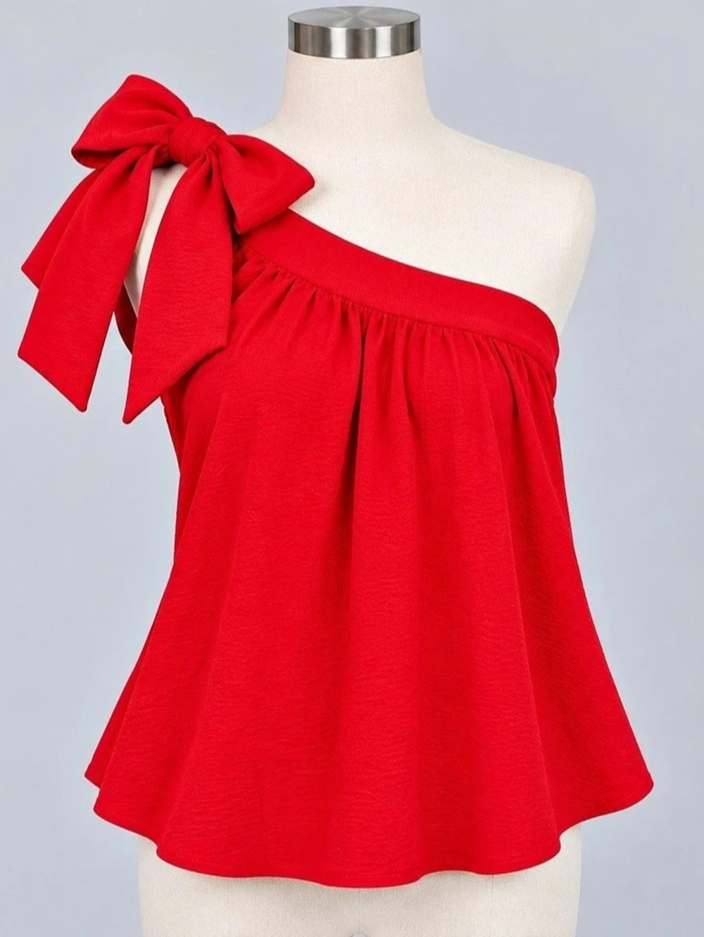 JODIFL Red One Shoulder Bow Tie Blouse Top Size Small Made in USA - Picture 3 of 6